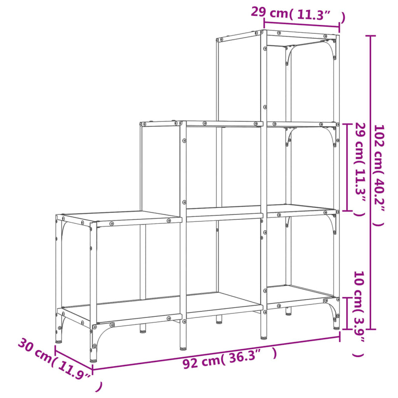 Bookcase Smoked Oak 92x30x102 cm Engineered Wood and Metal