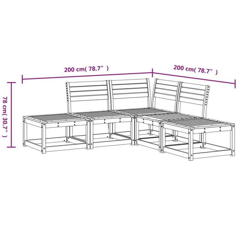 5 Piece Garden Sofa Set White Solid Wood Pine