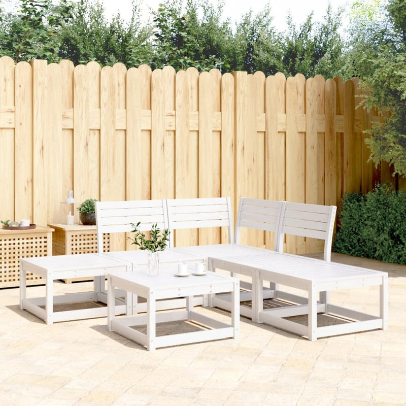 5 Piece Garden Sofa Set White Solid Wood Pine