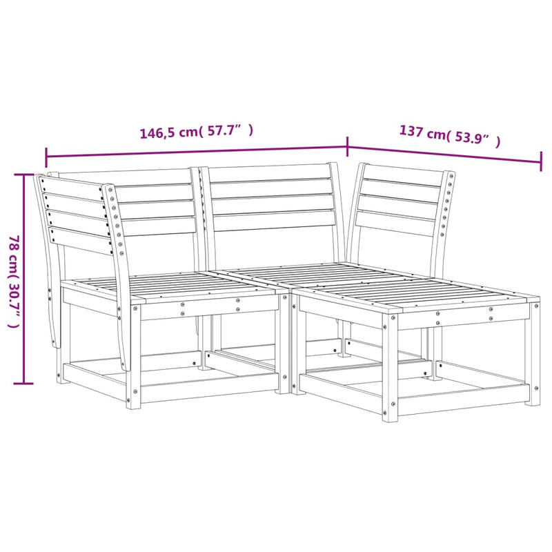 3 Piece Garden Sofa Set Solid Wood Pine