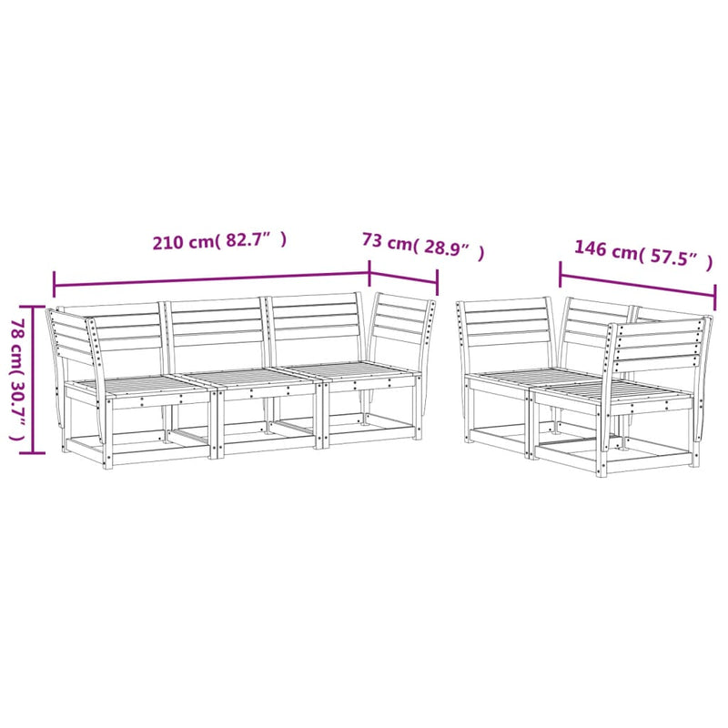 5 Piece Garden Sofa Set Solid Wood Pine