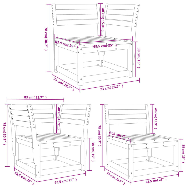 5 Piece Garden Sofa Set Solid Wood Pine