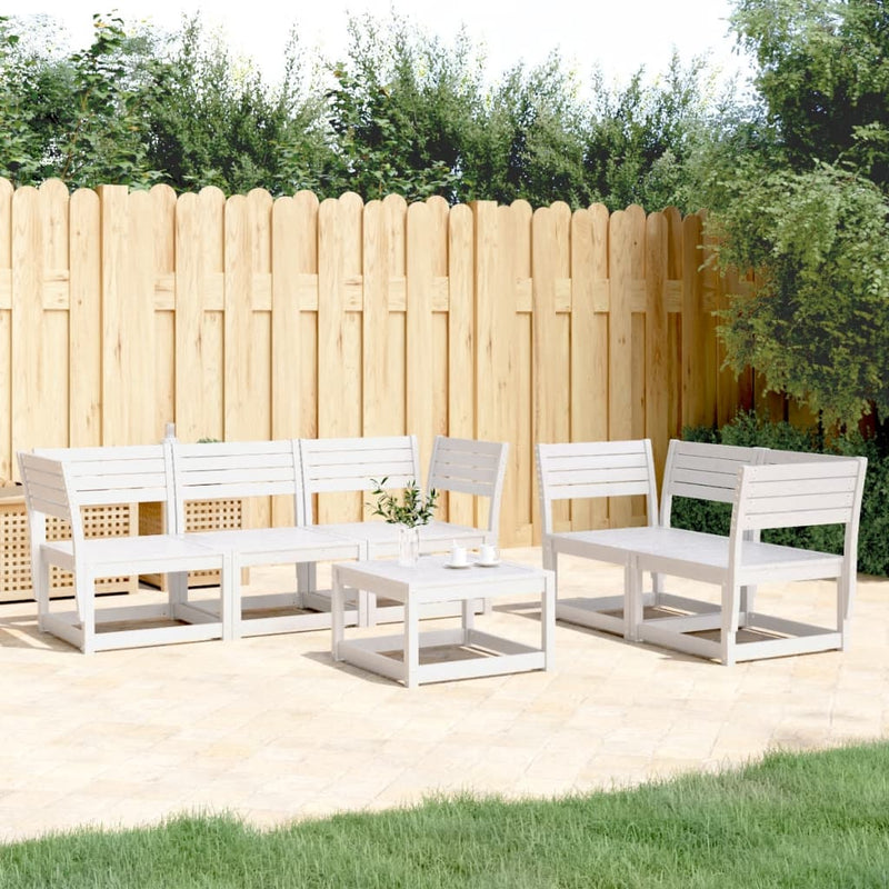 5 Piece Garden Sofa Set White Solid Wood Pine