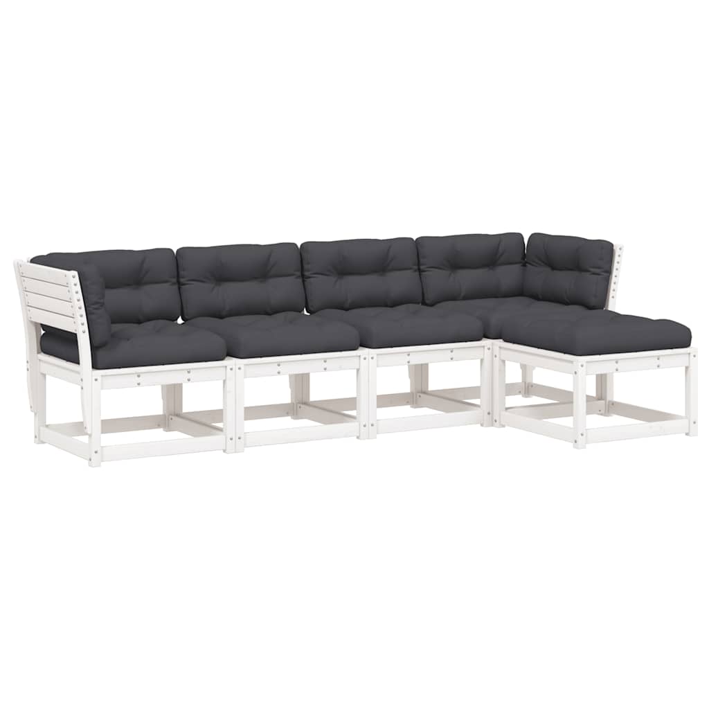 vidaXL 5 Piece Garden Sofa Set with Cushions White Solid Wood Pine 2