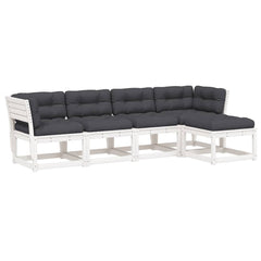 vidaXL 5 Piece Garden Sofa Set with Cushions White Solid Wood Pine 2