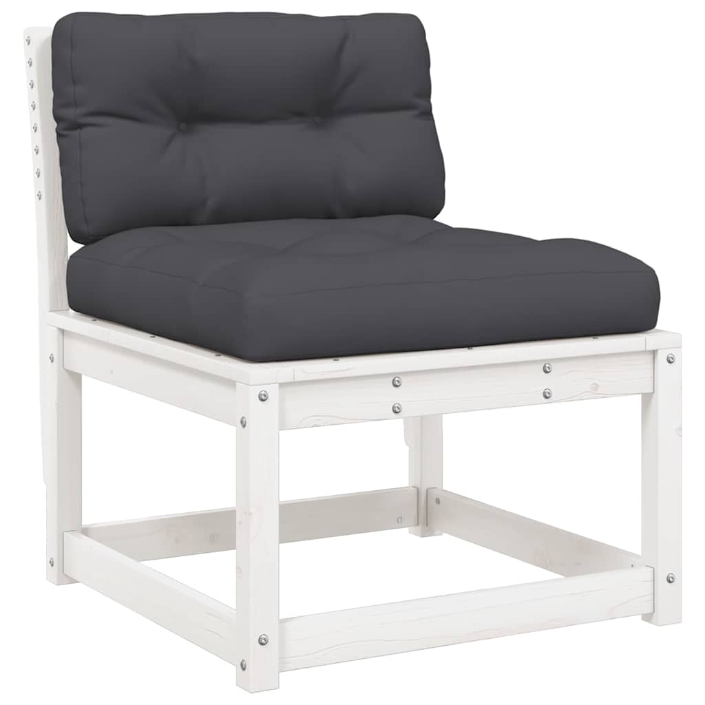 vidaXL 5 Piece Garden Sofa Set with Cushions White Solid Wood Pine 4