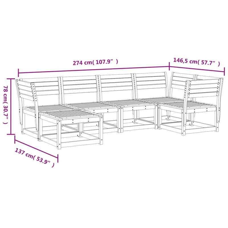 6 Piece Garden Sofa Set Solid Wood Pine