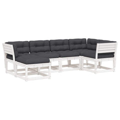 vidaXL 6 Piece Garden Sofa Set with Cushions White Solid Wood Pine 2