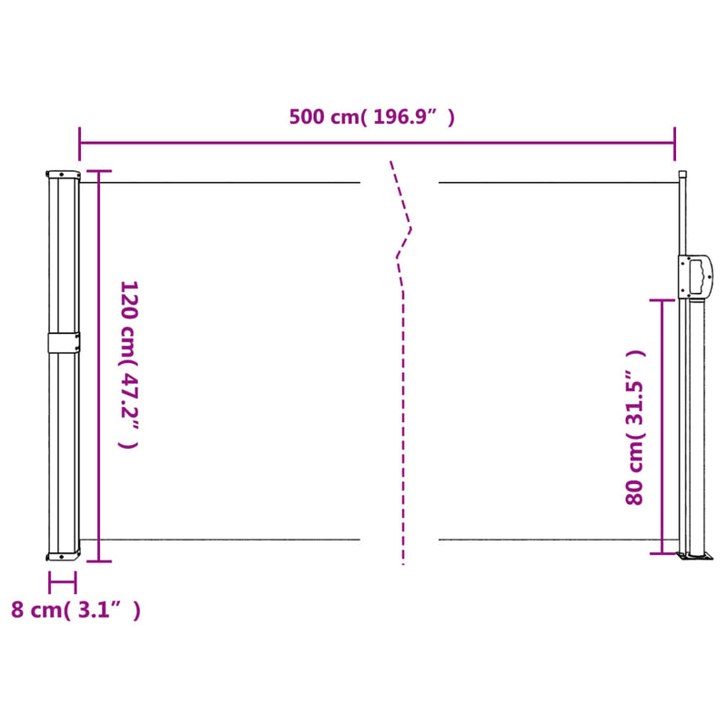 Retractable Side Awning Brown 120x500 cm