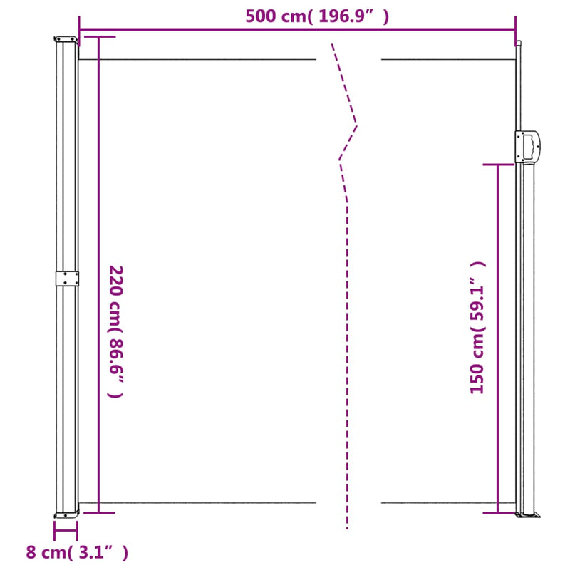 Retractable Side Awning Black 220x500 cm