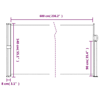 Retractable Side Awning Black 140x600 cm