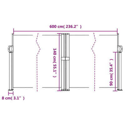 Retractable Side Awning Black 140x600 cm