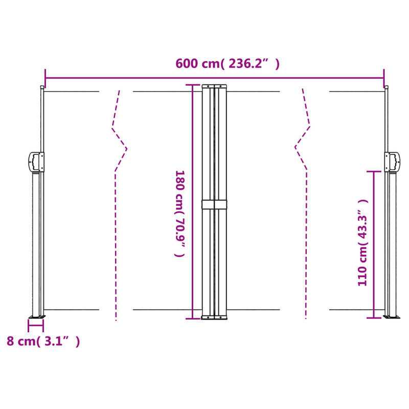 Retractable Side Awning Black 180x600 cm