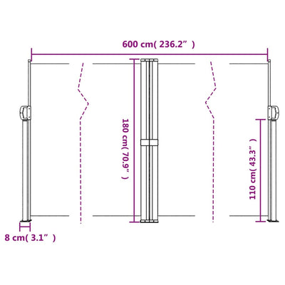 Retractable Side Awning Cream 180x600 cm