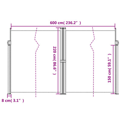 Retractable Side Awning Red 220x600 cm