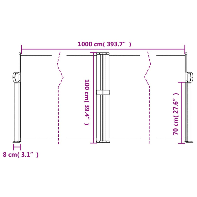 Retractable Side Awning Black 100x1000 cm