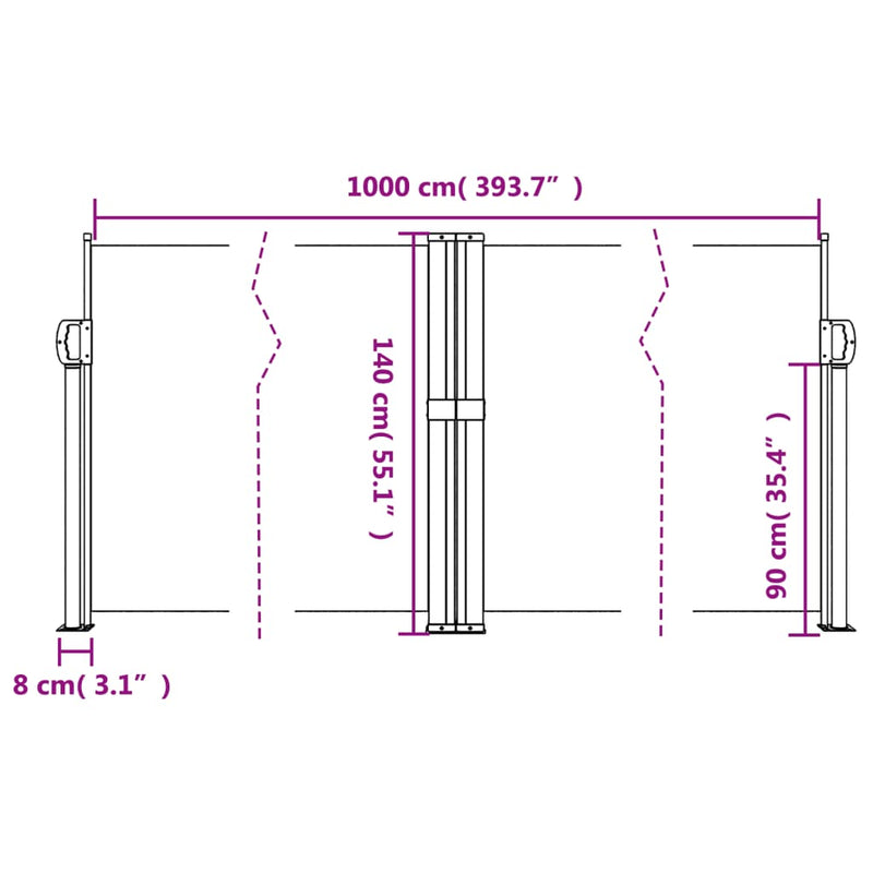 Retractable Side Awning Red 140x1000 cm