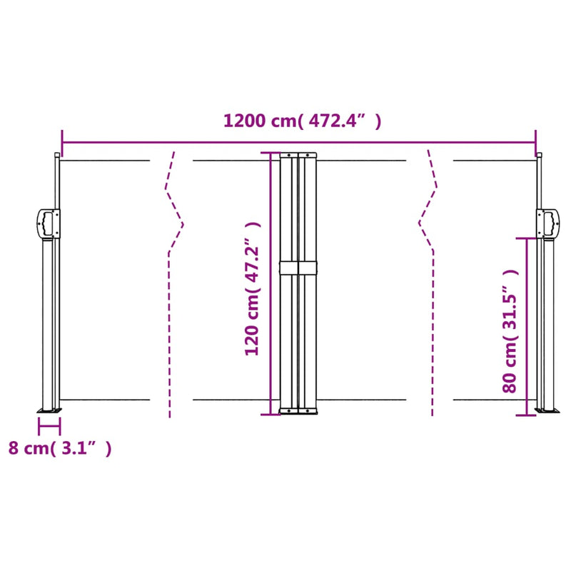 Retractable Side Awning Red 120x1200 cm