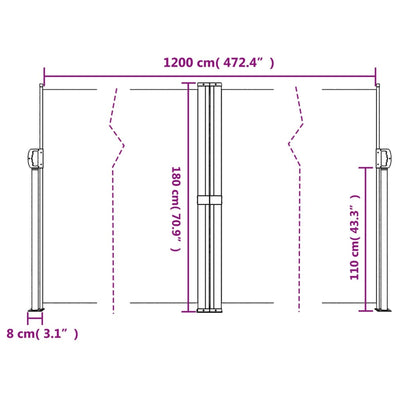 Retractable Side Awning Black 180x1200 cm