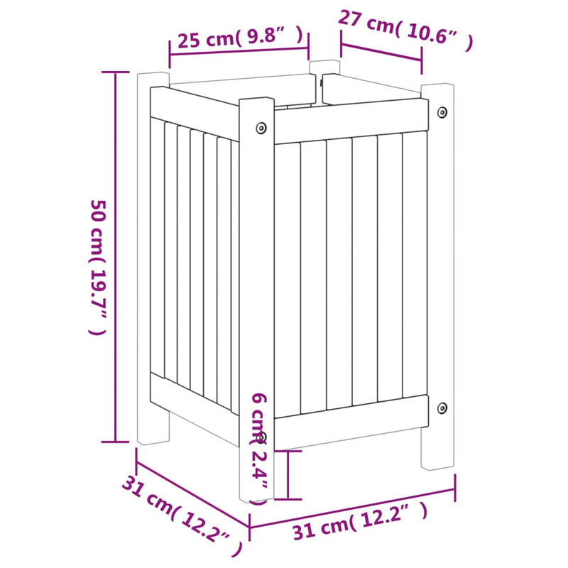 Garden Planter with Liner 31x31x50 cm Solid Wood Acacia