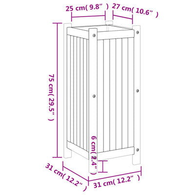 Garden Planter with Liner 31x31x75 cm Solid Wood Acacia