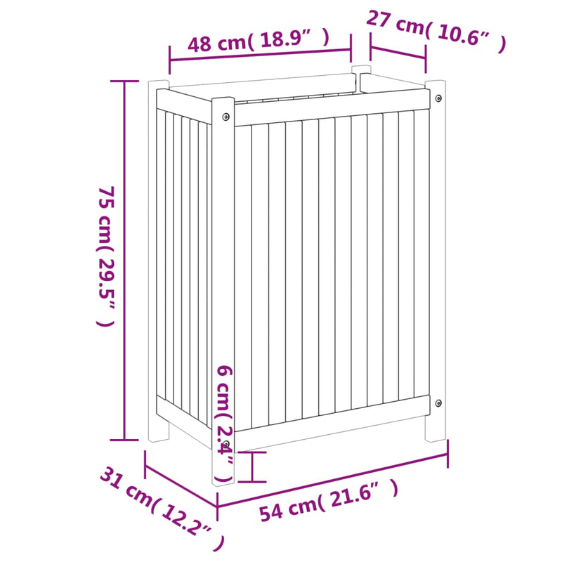 Garden Planter with Liner 54x31x75 cm Solid Wood Acacia