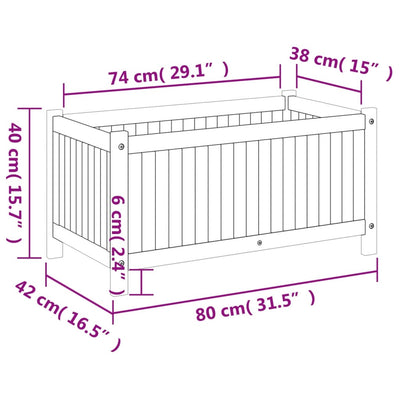 Garden Planter with Liner 80x42x40 cm Solid Wood Acacia