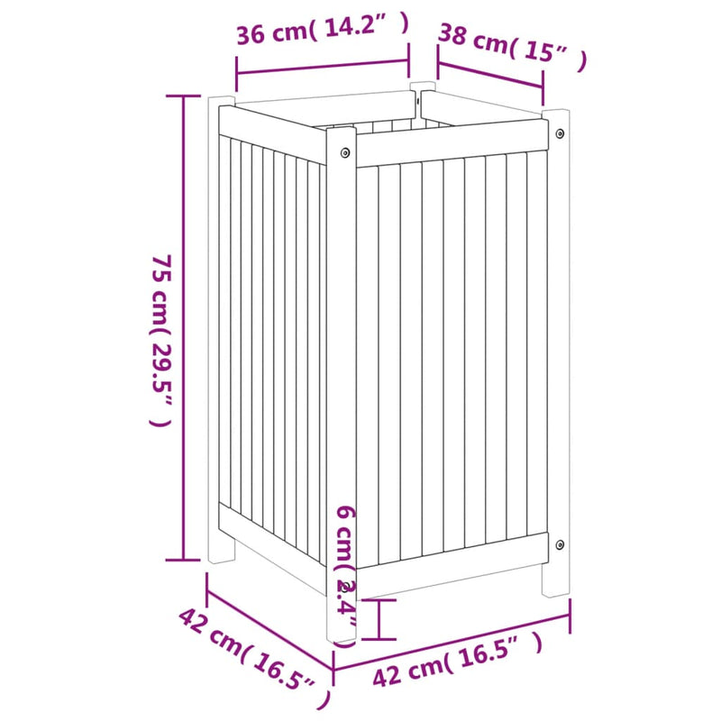 Garden Planter with Liner 42x42x75 cm Solid Wood Acacia