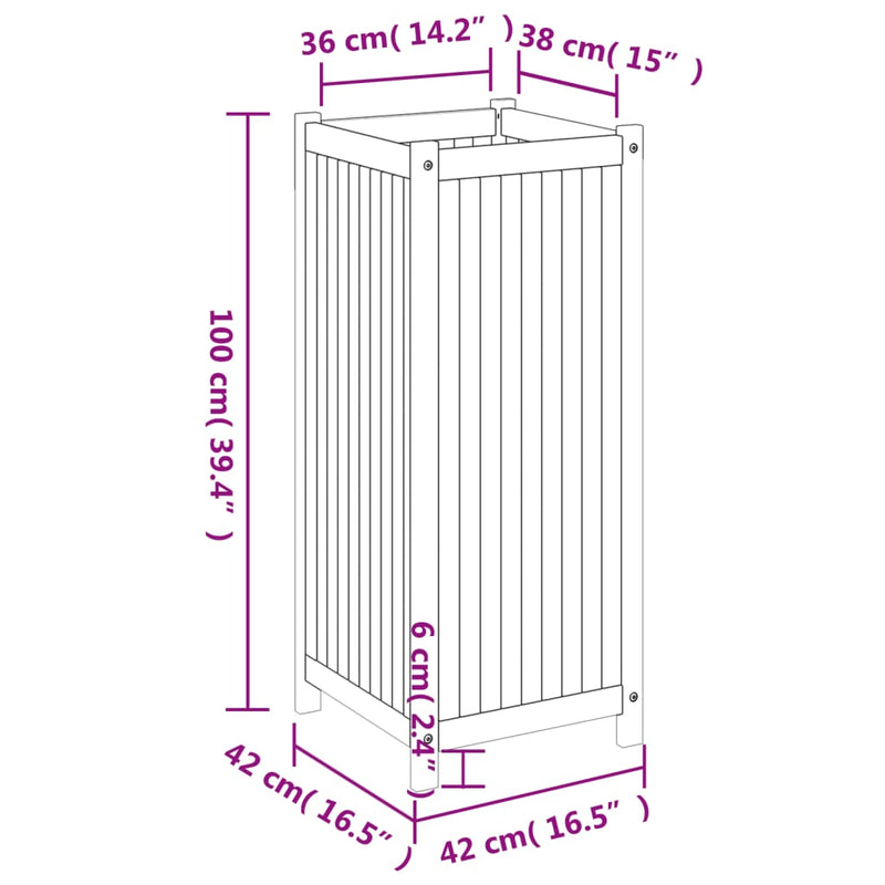 Garden Planter with Liner 42x42x100 cm Solid Wood Acacia