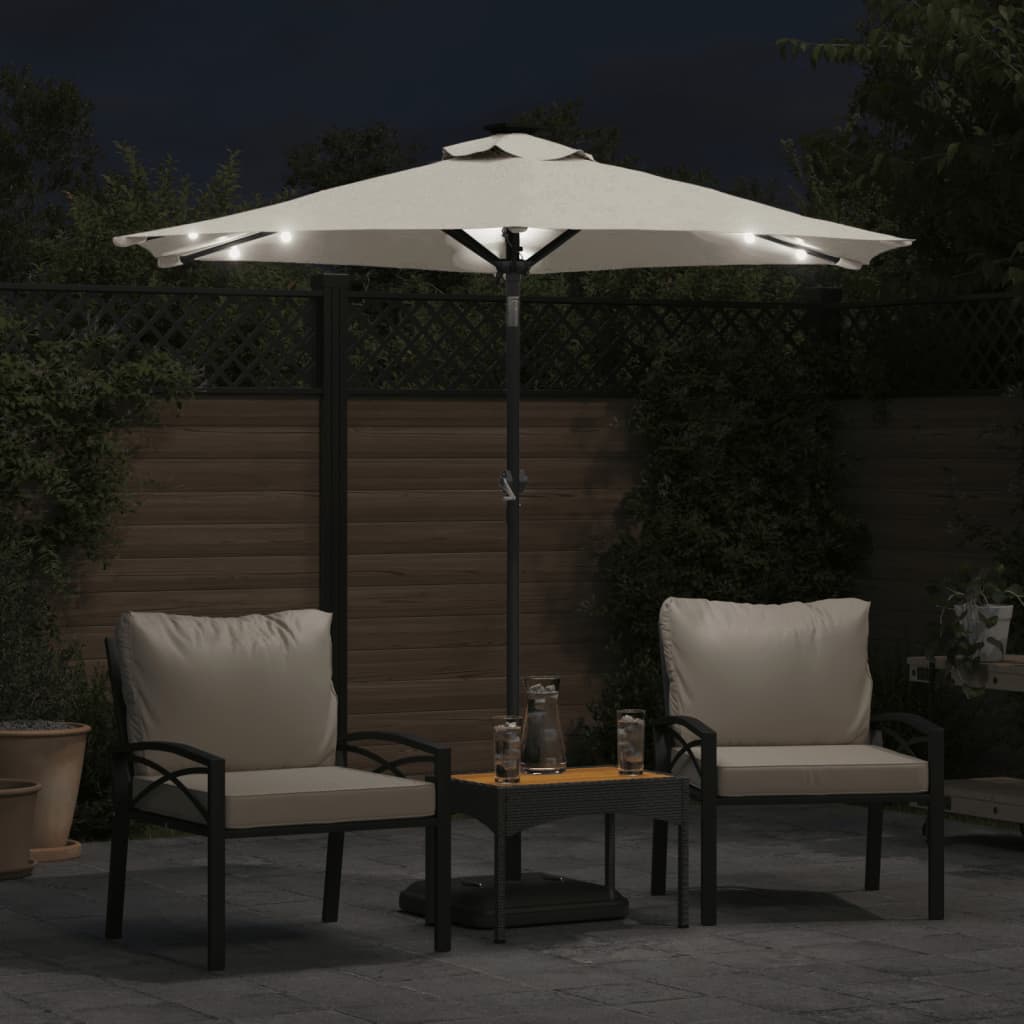 Garden Parasol with LEDs&Steel Pole 225x225x212cm White