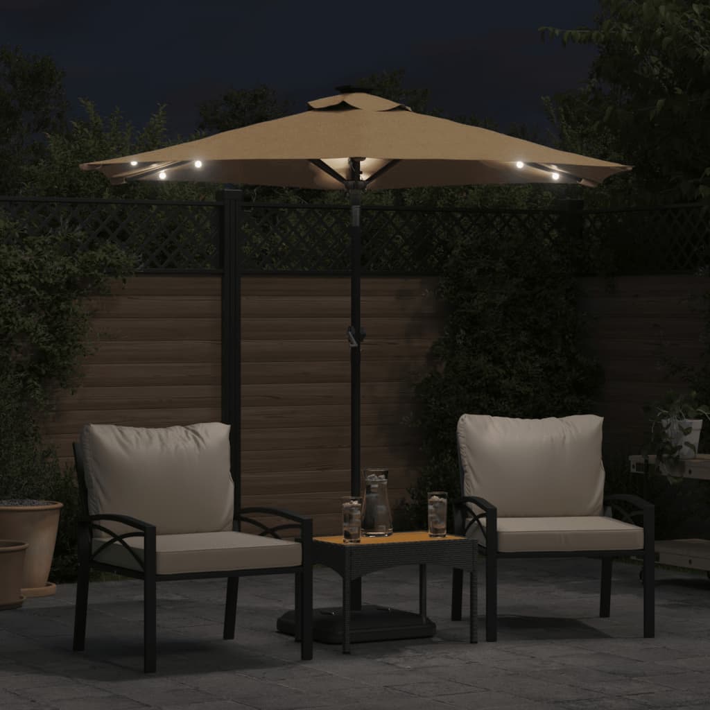 vidaXL Garden Parasol with LEDs and Steel Pole Taupe 225x225x212cm 3