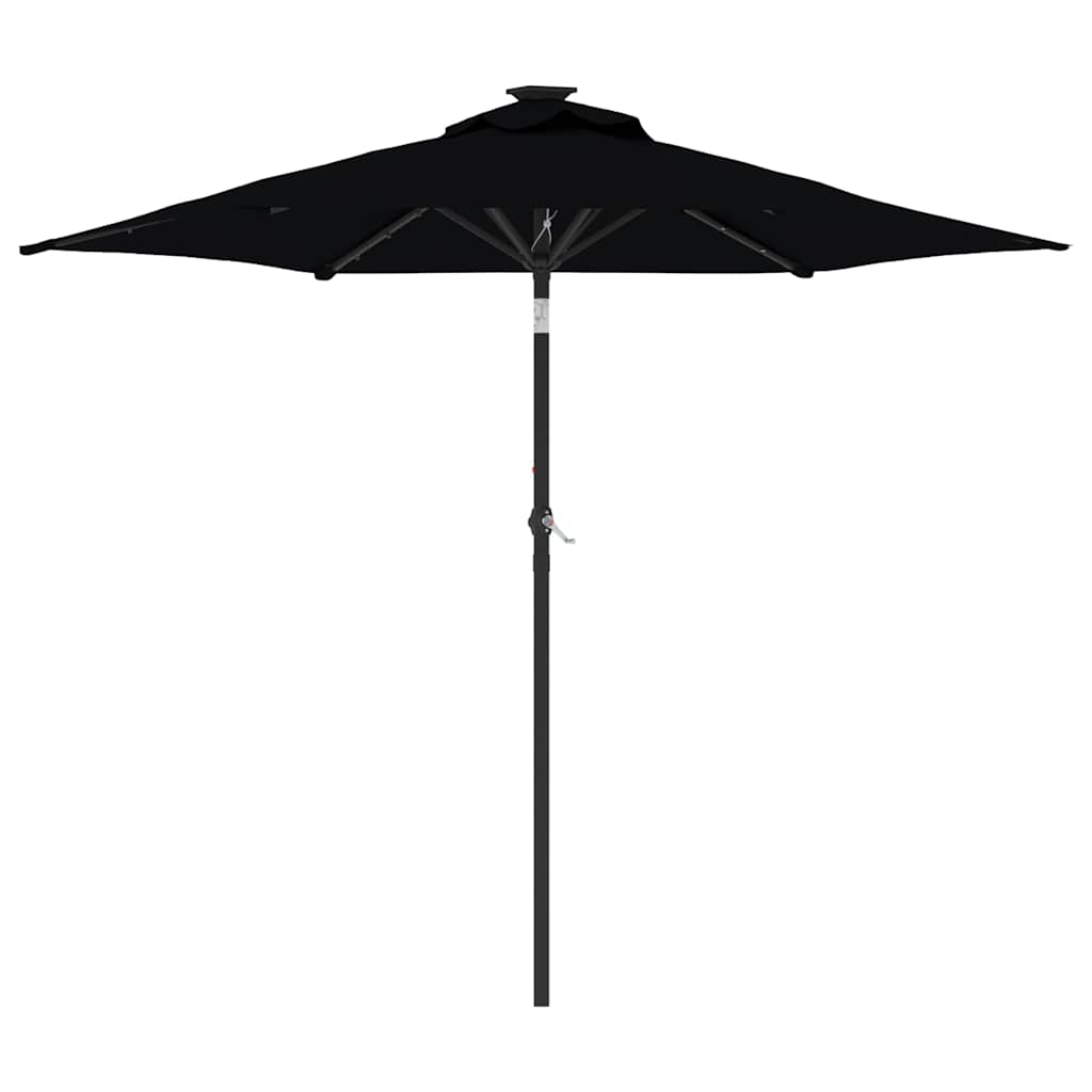 Garden Parasol with LEDs&Steel Pole 225x225x212cm Black