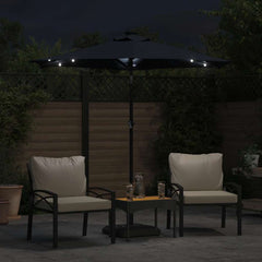 Garden Parasol with LEDs&Steel Pole 225x225x212cm Black