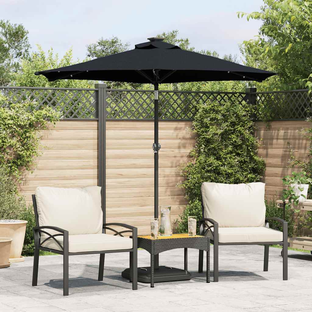 Garden Parasol with LEDs&Steel Pole 225x225x212cm Black