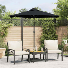 Garden Parasol with LEDs&Steel Pole 225x225x212cm Black