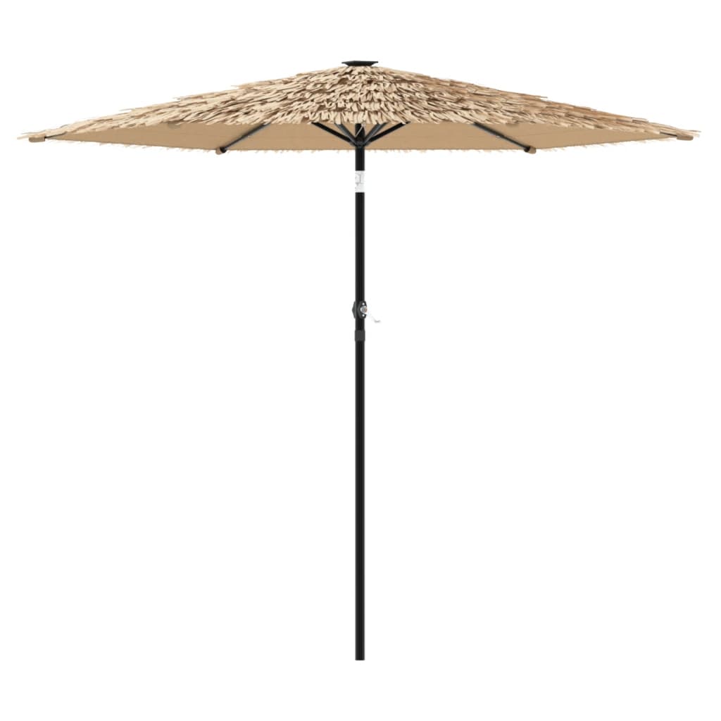 Garden Parasol with LEDs and Steel Pole Brown 268 cm 226 cm 268 cm