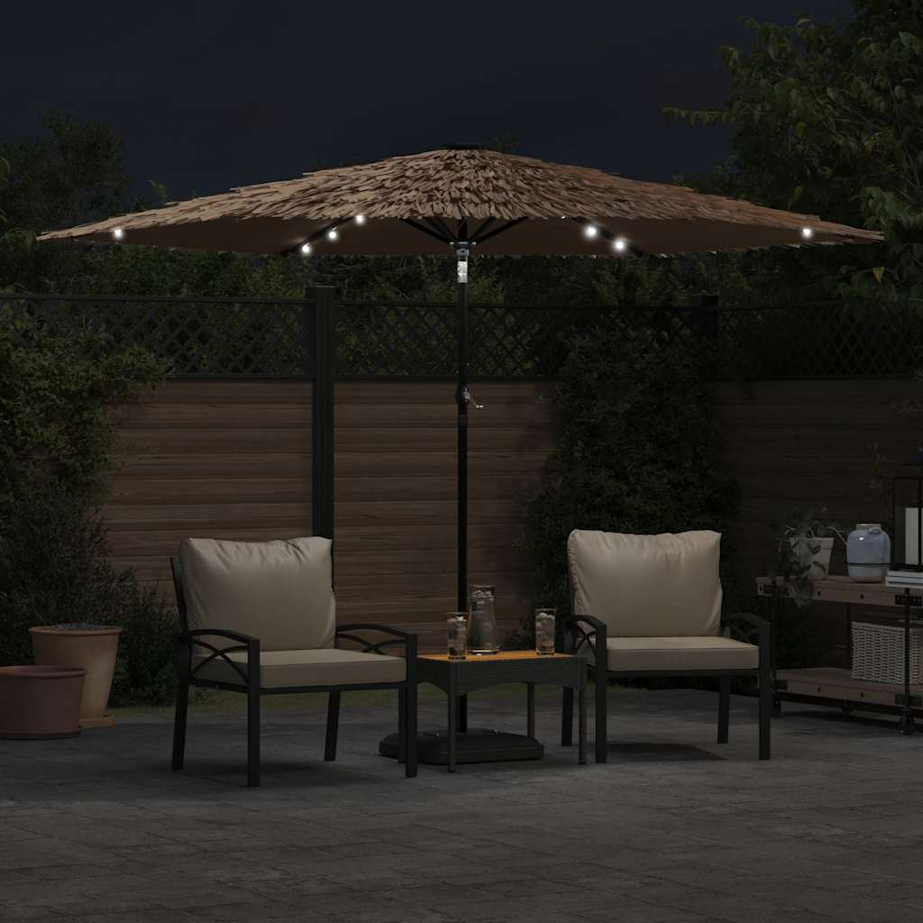 vidaXL Garden Parasol with LEDs and Steel Pole Brown 288x288x225 cm 3