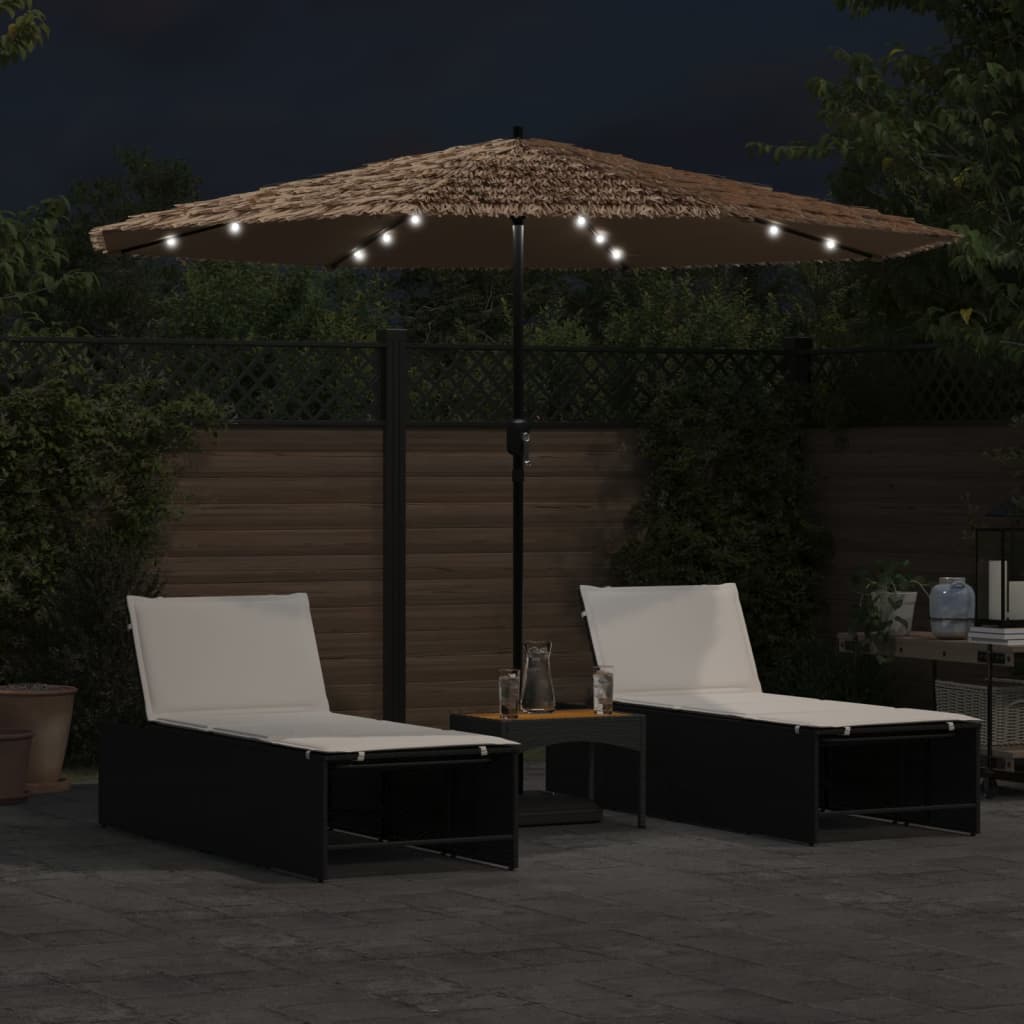 vidaXL Garden Parasol with LEDs and Steel Pole Brown 324x324x247 cm 3