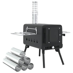 vidaXL Tent Wood Stove with Chimney and Foldable Legs Black Steel 2