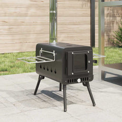 vidaXL Tent Wood Stove with Chimney and Foldable Legs Black Steel 1