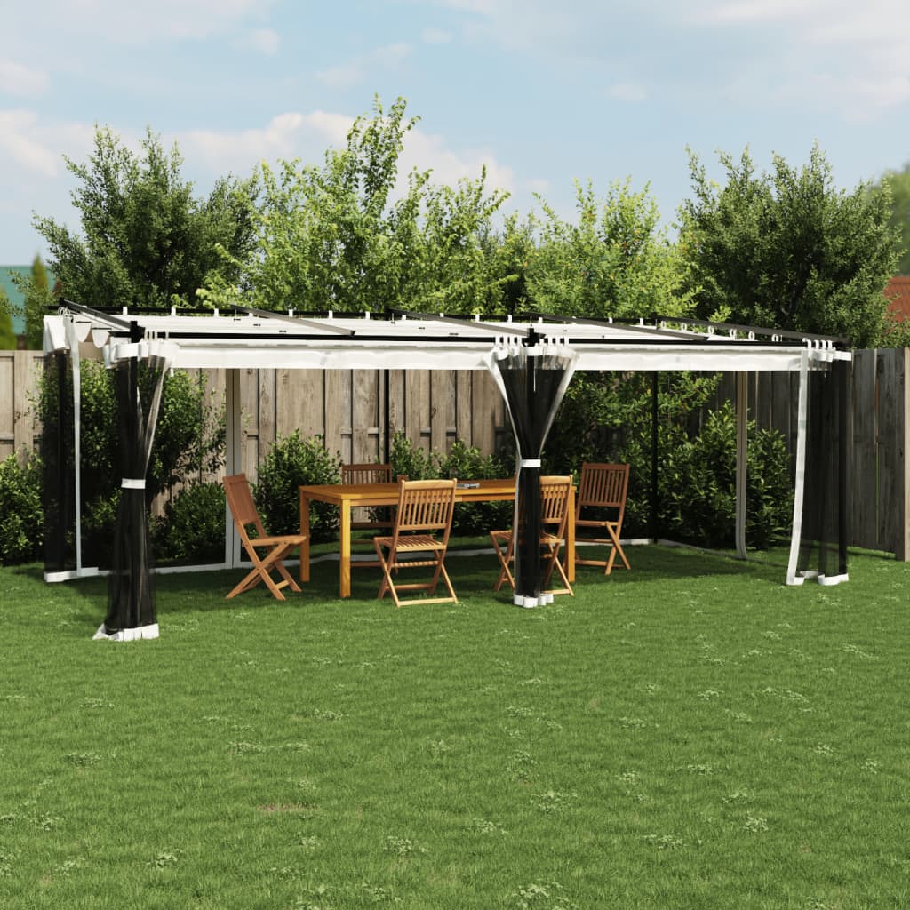 Gazebo Walls Steel Cream 6 x 3 m with mesh