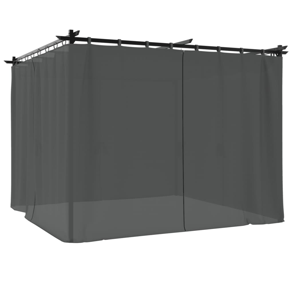 Gazebo with Curtains Steel Anthracite 3 x 3 m
