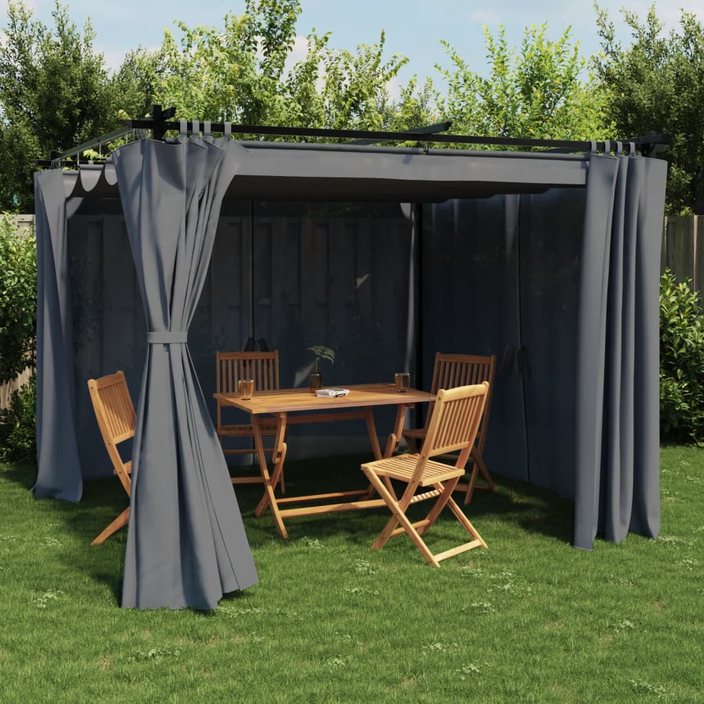 Gazebo with Curtains Steel Anthracite 3 x 3 m