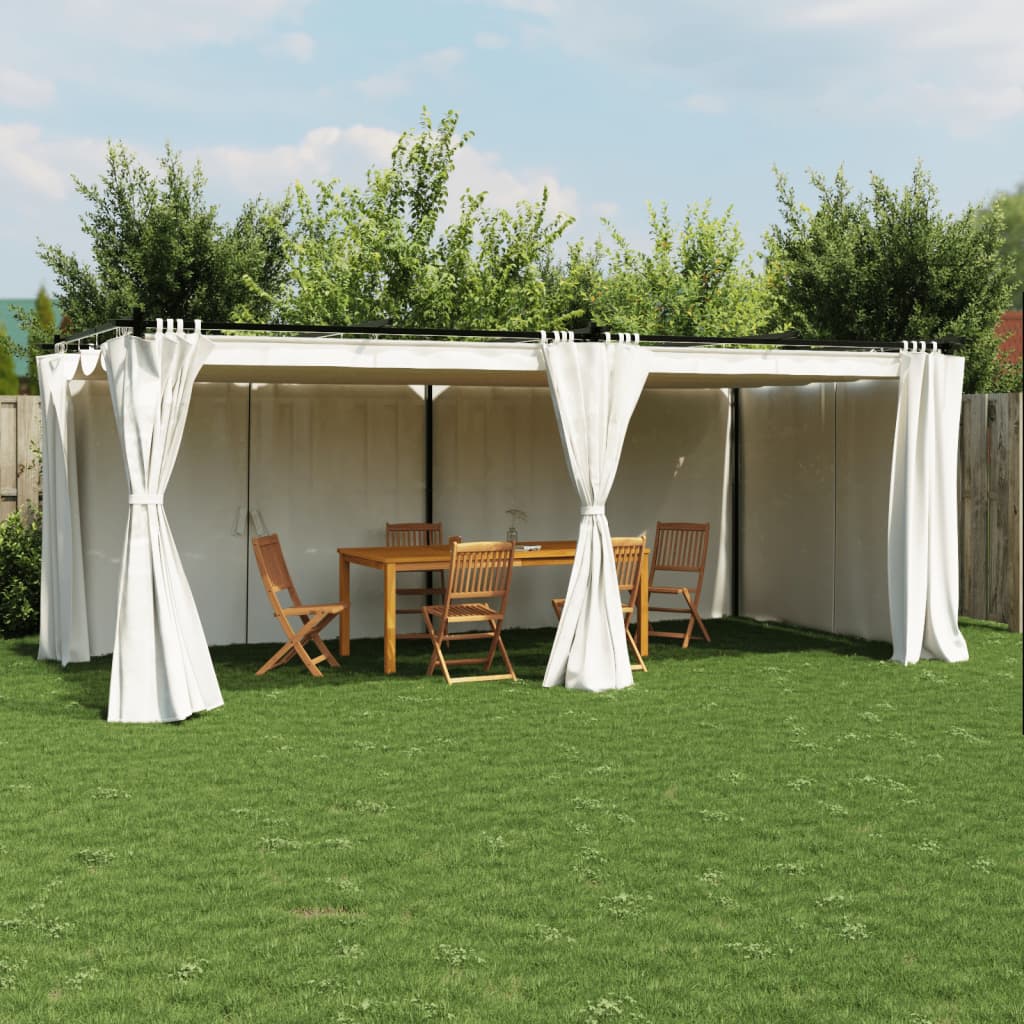 Gazebo with Curtains Steel Cream 6 x 3 m
