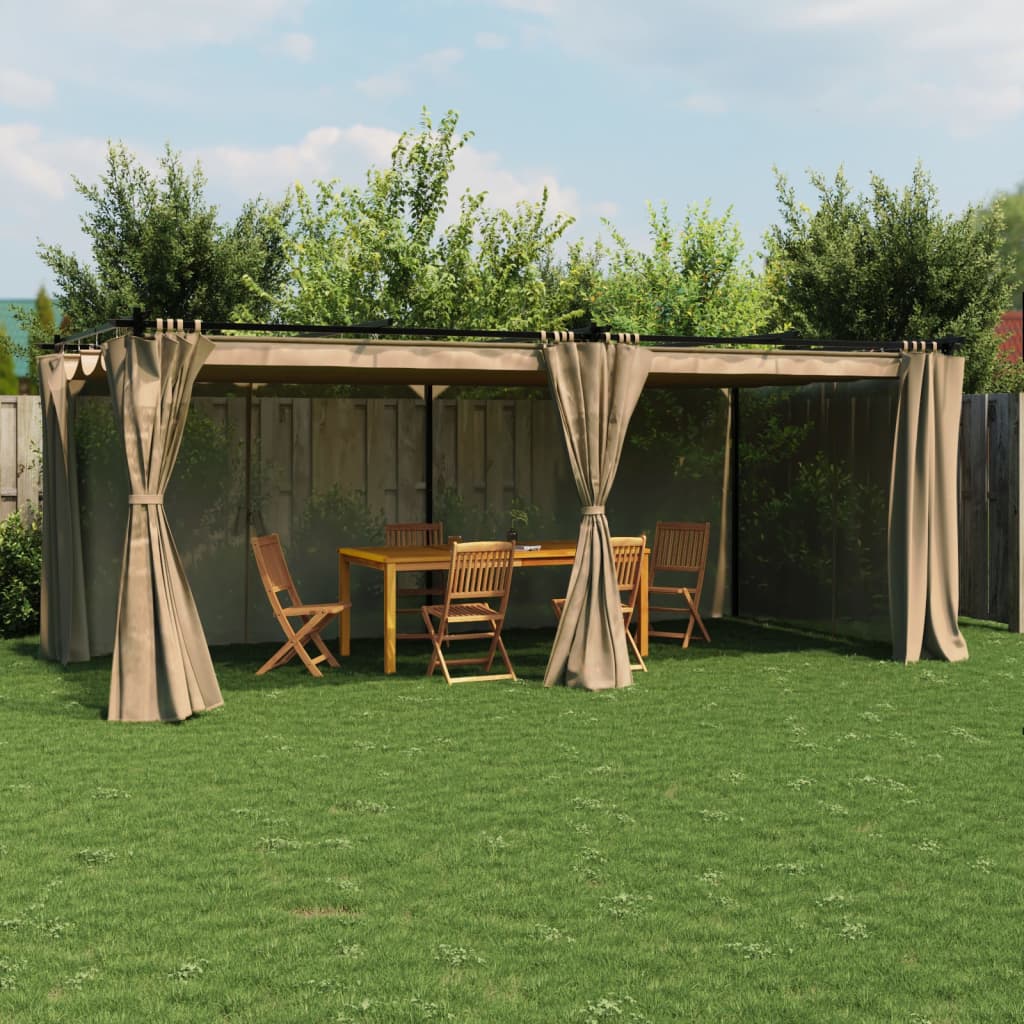 Gazebo with Curtains Steel Taupe 6 x 3 m