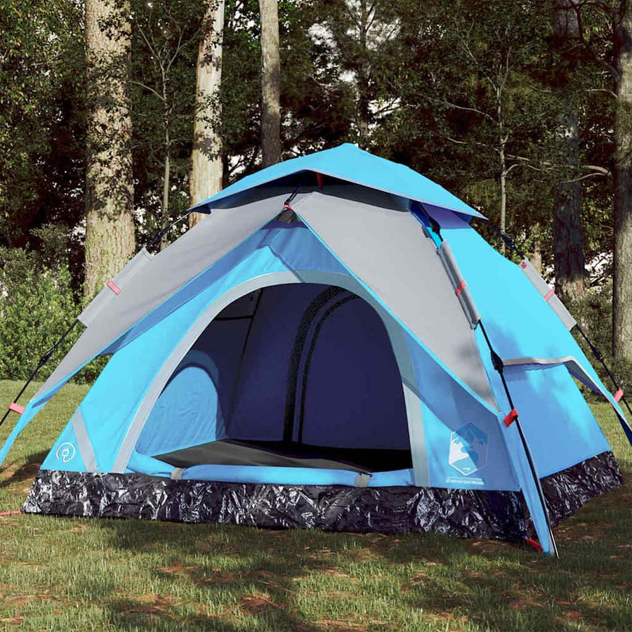 Camping Tent Dome Quick Release Blue 3-person