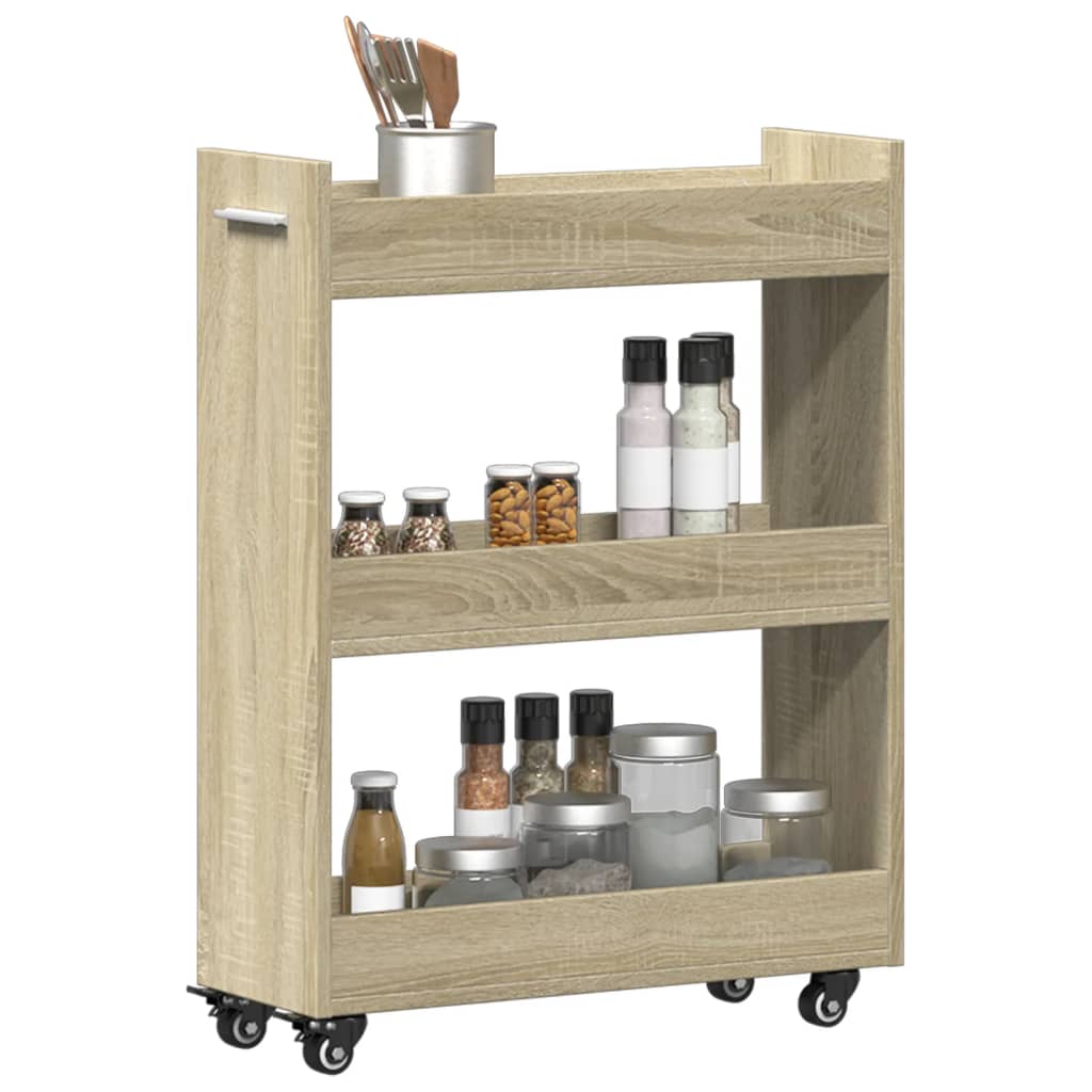 vidaXL Cabinet with Wheels Sonoma Oak 60x22x79 cm Engineered Wood 4