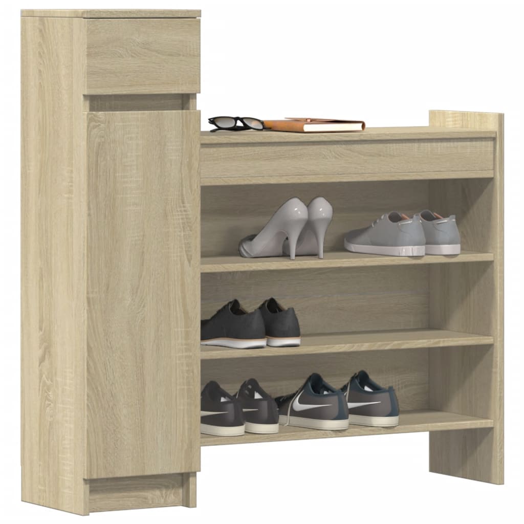 vidaXL Shoe Cabinet Sonoma Oak 100.5x28x100 cm Engineered Wood 4