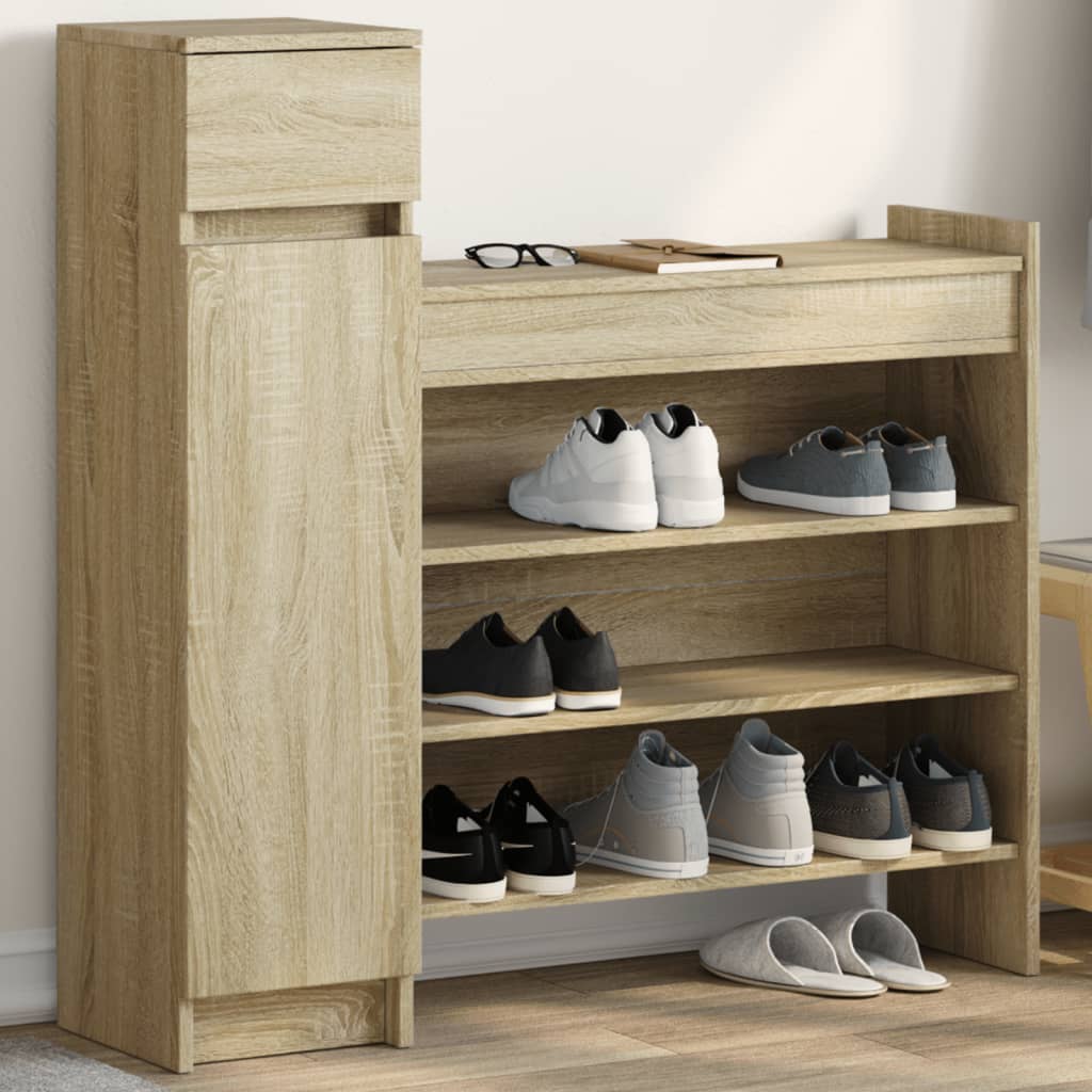 vidaXL Shoe Cabinet Sonoma Oak 100.5x28x100 cm Engineered Wood 1