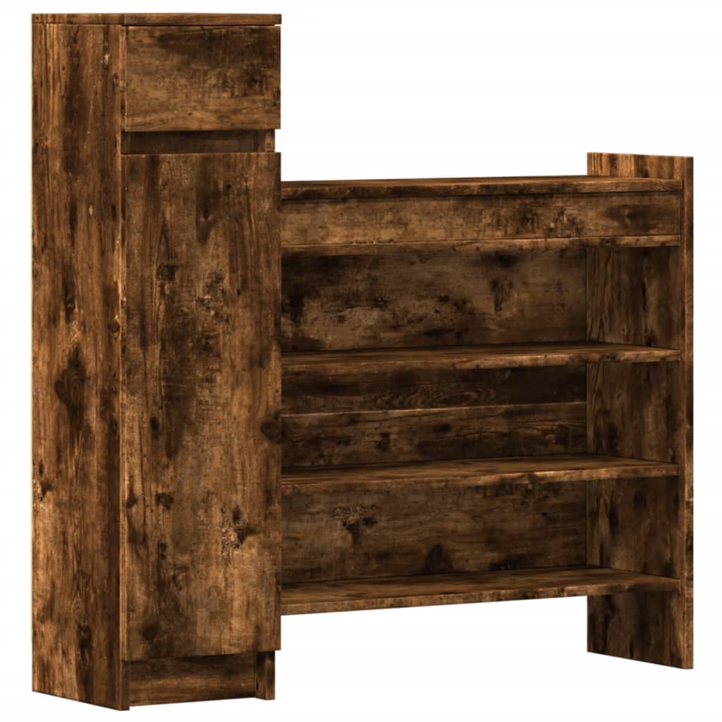 vidaXL Shoe Cabinet Smoked Oak 100.5x28x100 cm Engineered Wood 2